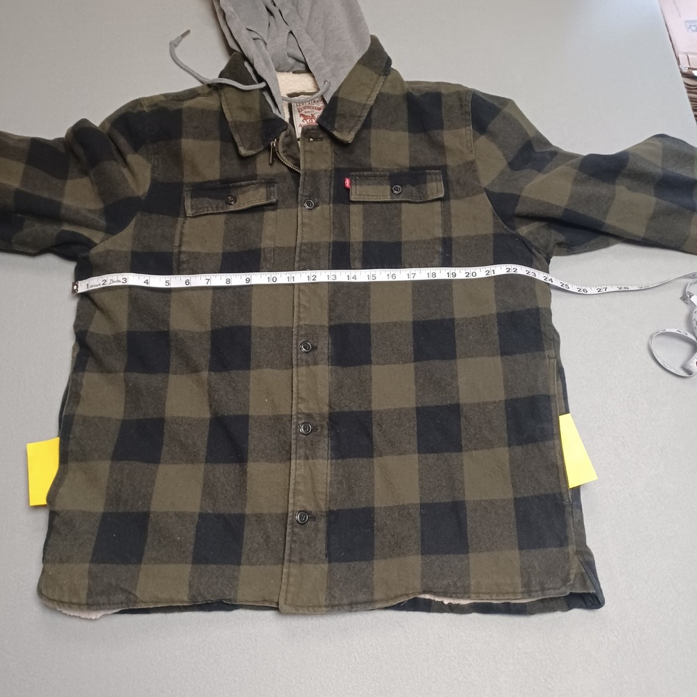 Levi's Shirt Jacket Mens XL Green Buffalo Plaid Sherpa Lined Hooded Flan Shacket - Picture 4 of 15